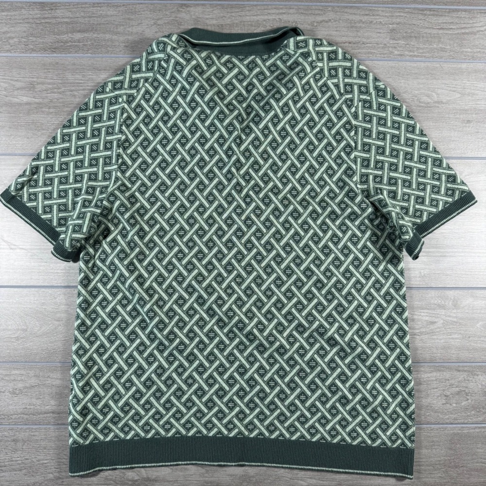 Abercrombie & Fitch Knit Polo XL Green Geometric Lattice Short Sleeve Sweater - Picture 2 of 6